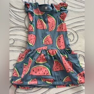 Tea Collection Blue Dress with Watermelon Accents Sz 5
